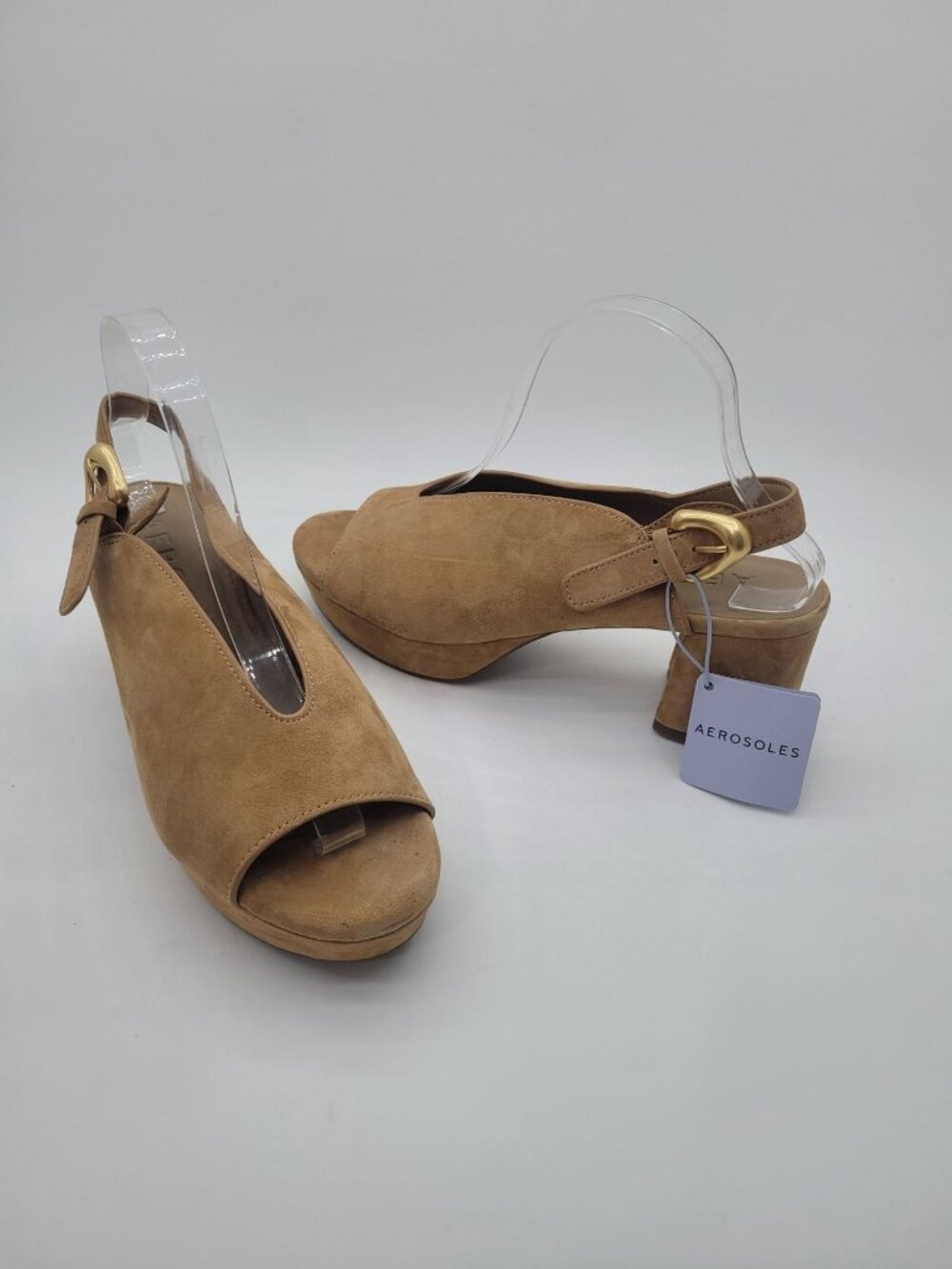 NWT Aerosoles Cornelia Tan Suede Block Heel Open Toe Women's Size 9 Wide - READ
